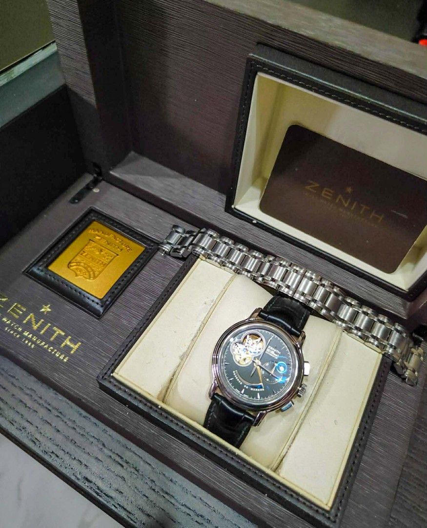 ZENITH CHRONOMASTER OPEN HEART RESERVE DE MARCHE‼️ (Category: Luxury Watches) located in Quezon City. Submitted by timeoutwatches (Listing ID 1413976985, Image 2). Description: ZENITH CHRONOMASTER OPEN HEART RESERVE DE MARCHE‼️ Bnew Price: 537,000 php My Price: 248,000 php Complete set w/ Extra Leather Strap Model: 03.0240.4021/21.M240 Case: 40mm Condition: 9 / 10 Black Dial.