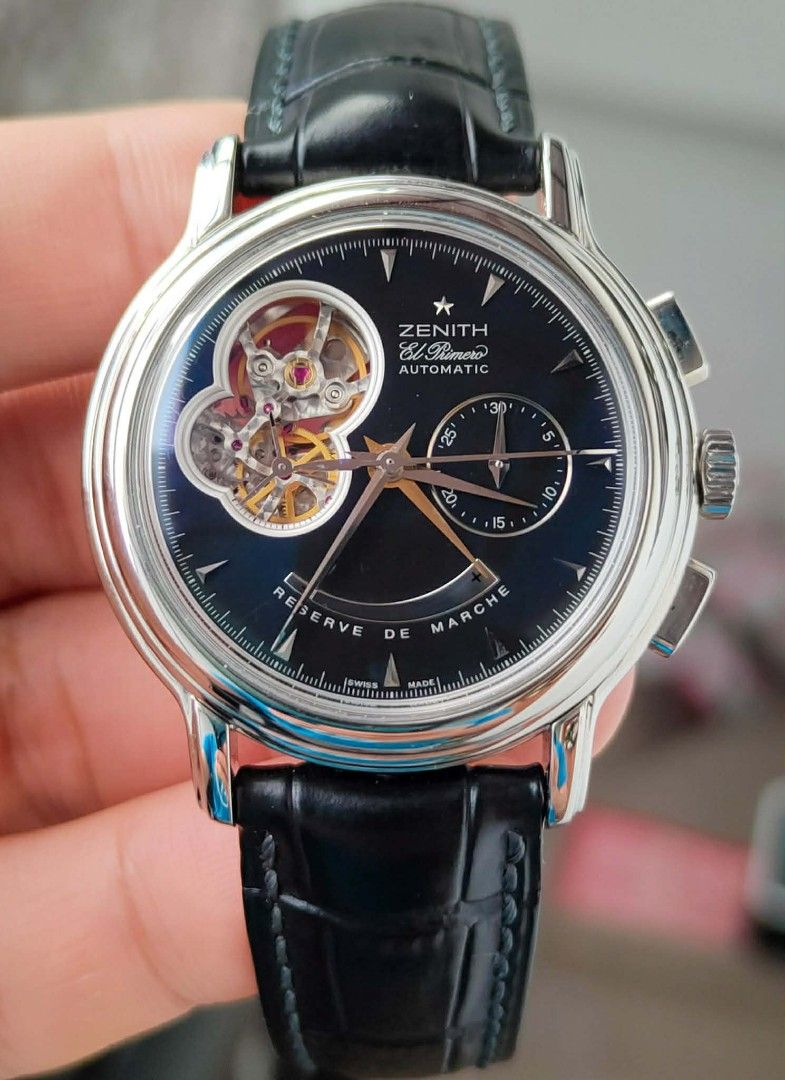 ZENITH CHRONOMASTER OPEN HEART RESERVE DE MARCHE‼️ (Category: Luxury Watches) located in Quezon City. Submitted by timeoutwatches (Listing ID 1413976985, Image 3). Description: ZENITH CHRONOMASTER OPEN HEART RESERVE DE MARCHE‼️ Bnew Price: 537,000 php My Price: 248,000 php Complete set w/ Extra Leather Strap Model: 03.0240.4021/21.M240 Case: 40mm Condition: 9 / 10 Black Dial.