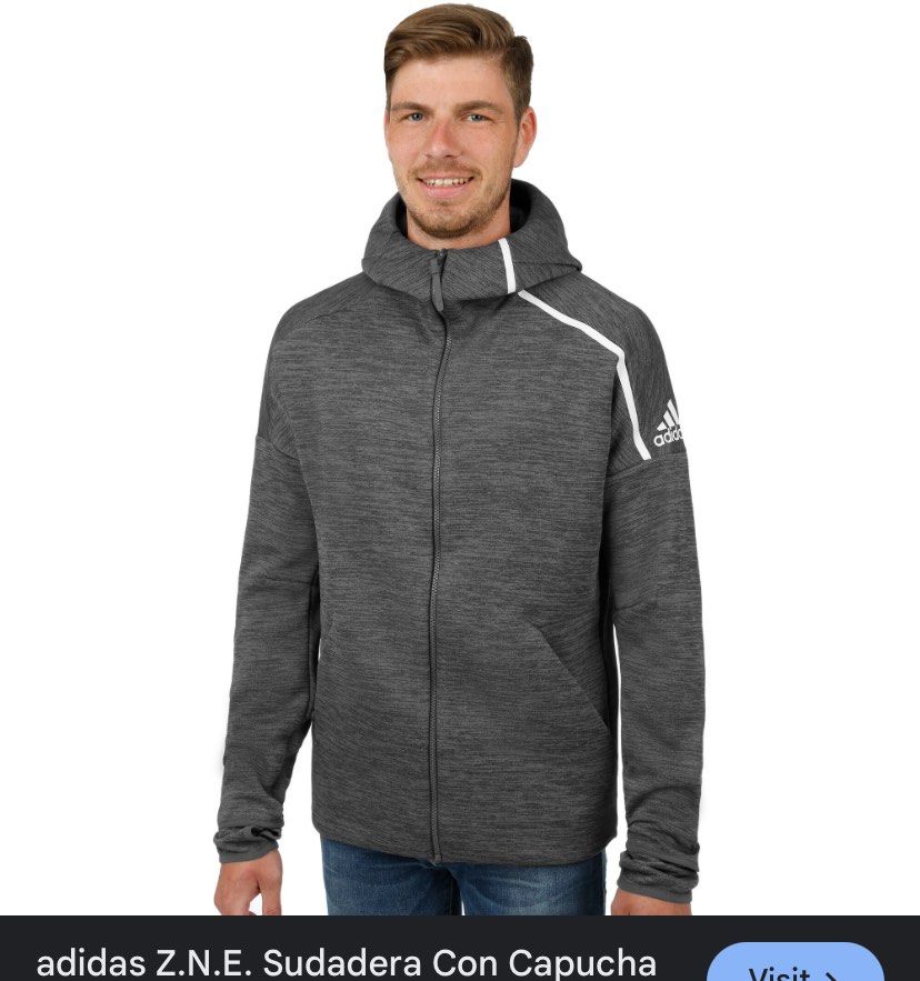 Adidas Full zip Hoodie (Category: Coats, Jackets and Outerwear) located in Antipolo. Submitted by Thriftdrip_gang (Listing ID 1414148927, Image 1). Description: Adidas zip hoodie Size: Medium, 20x27 Color rate: 9.8/10 Excellent condition No flaws 700.