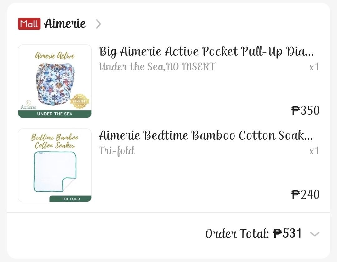Aimerie Cloth Diaper (Category: Diapers & Baby Wipes) located in Cavite. Submitted by Tanya_Closet (Listing ID 1414106466, Image 3). Description: - Aimerie cloth diaper with a colorful sea creature design. - Features snap closures for easy adjustments. - Includes a separate green snap-on piece. - Designed with a white inner lining. - Has a stylish green trim. - Reusable and washable, making it an eco-friendly choice..