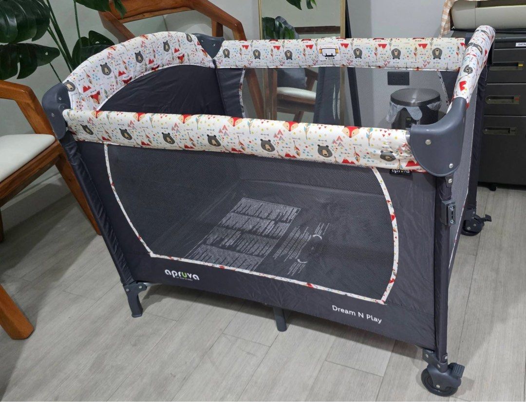 Apruva Dream N Play Playard (Category: Cots & Cribs) located in Manila. Submitted by jandp_ph (Listing ID 1414079730, Image 1). Description: Apruva Dream and Play Crib Complete accessories Never been used (no box) Assembled once but not used. .