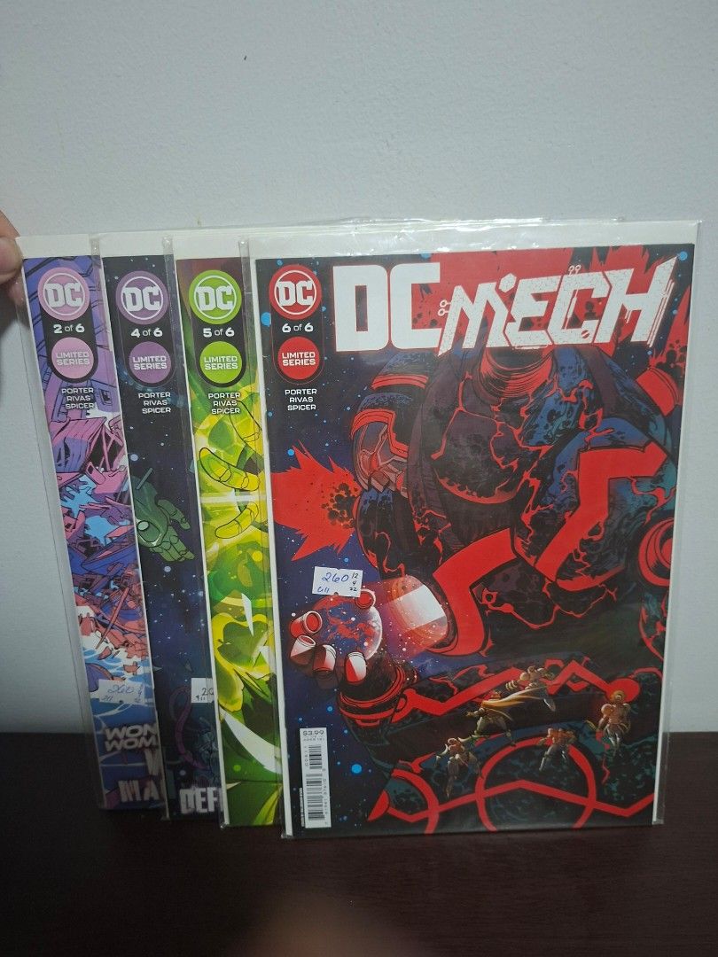 DC Mech #2, 4, 5, 6 By Porter, Rivas, Spicer (Category: Comics & Manga) located in Quezon City. Submitted by decluttersaleph (Listing ID 1414245218, Image 1). Description: - DC Mech comic book set - Includes issues 1, 2, 5, and 6 - Each comic is in a protective sleeve.