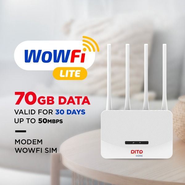 DITO SIM WOWFI LITE Modem with 70GB DATA for 30 Days (Category: Everything Else Others) located in Quezon City. Submitted by mobilehub_ (Listing ID 1414107220, Image 3). Description: DITO SIM WowFi Lite Modem - Brandnew - With Sim Card - With 70GB Data Good For 30 Days SRP - P980 PRICE - P799 Only _______________________________________ Payment Options : BDO / BPI GCash PayMaya COD via Lalamove Gotyme Maribank Same Day Delivery - Grab or Lalamove
