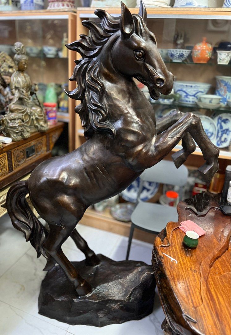 DMVs - Lifesize Victory Horse Brass Statue (Category: Figurines & Statues) located in Manila. Submitted by vintage_styles_co (Listing ID 1414242135, Image 2). Description: Check out this stunning, lifesize Victory Horse Brass Statue! This bronze rearing horse statue is a real showstopper. Look at the detailed mane and the muscular physique – it's beautifully crafted. It has a gorgeous dark, aged patina that gives it a classic look. It's mounted o
