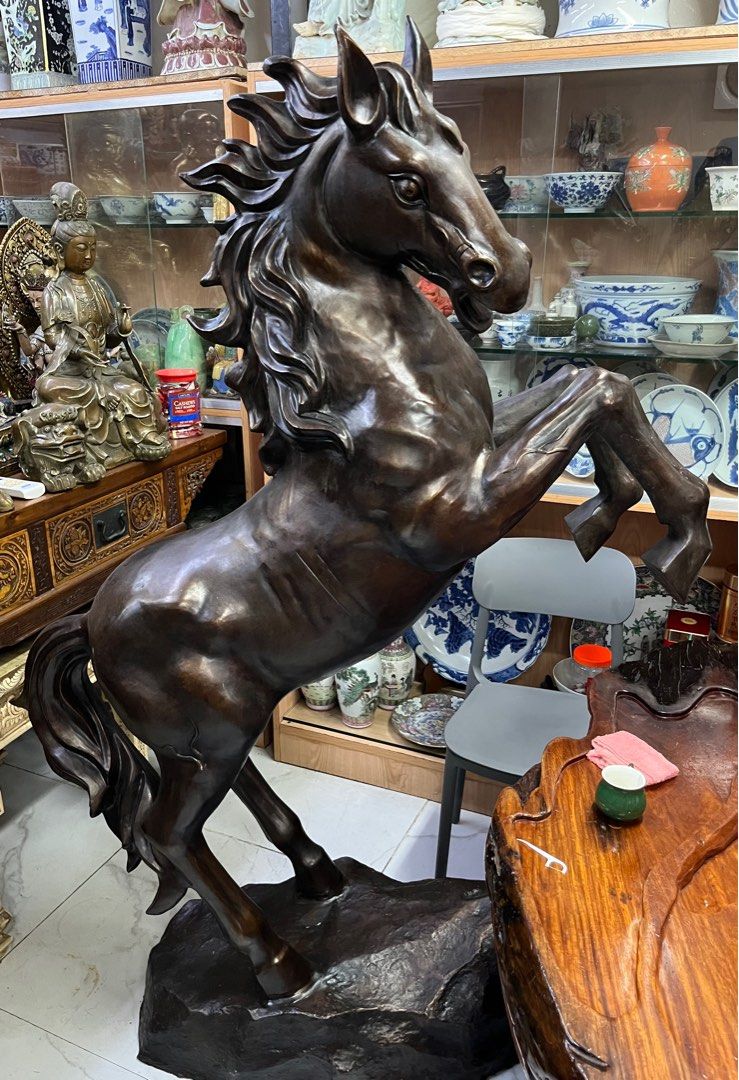 DMVs - Lifesize Victory Horse Brass Statue (Category: Figurines & Statues) located in Manila. Submitted by vintage_styles_co (Listing ID 1414242135, Image 3). Description: Check out this stunning, lifesize Victory Horse Brass Statue! This bronze rearing horse statue is a real showstopper. Look at the detailed mane and the muscular physique – it's beautifully crafted. It has a gorgeous dark, aged patina that gives it a classic look. It's mounted o