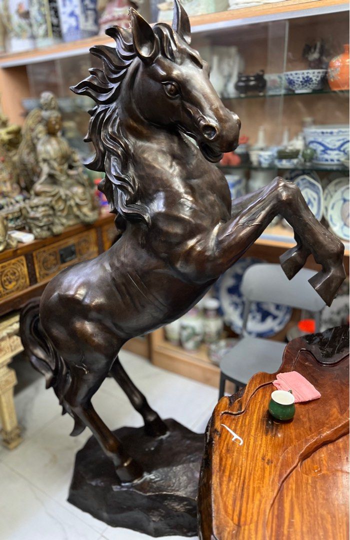 DMVs - Lifesize Victory Horse Brass Statue (Category: Figurines & Statues) located in Manila. Submitted by vintage_styles_co (Listing ID 1414242135, Image 1). Description: Check out this stunning, lifesize Victory Horse Brass Statue! This bronze rearing horse statue is a real showstopper. Look at the detailed mane and the muscular physique – it's beautifully crafted. It has a gorgeous dark, aged patina that gives it a classic look. It's mounted o