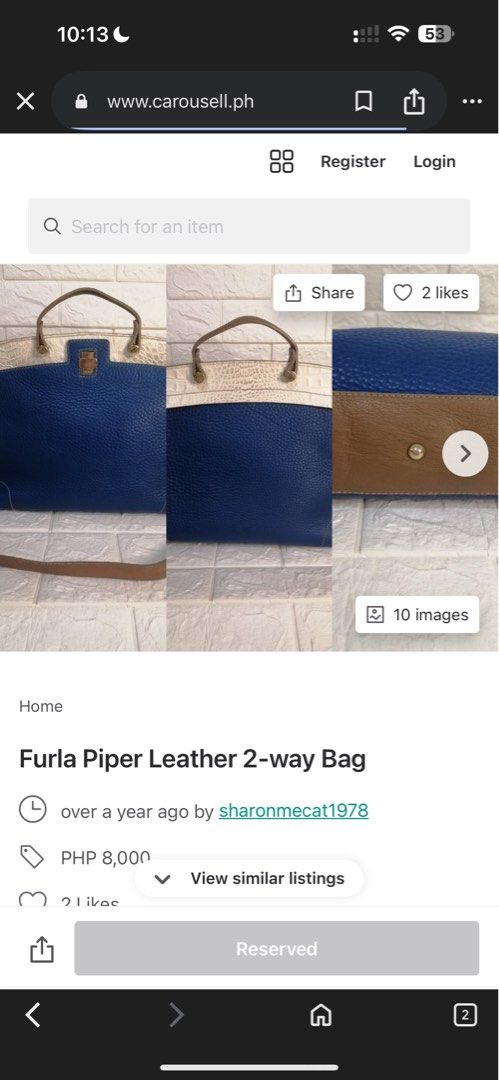 Furla Piper Leather 2-way Bag (Category: Luxury Bags & Wallets) located in Manila. Submitted by fiercefish-eaf55c (Listing ID 1414110046, Image 3). Description: - Furla Piper 2-way bag - Blue leather body with brown accents - Top handle and shoulder strap included - Rectangular shape with flap closure.