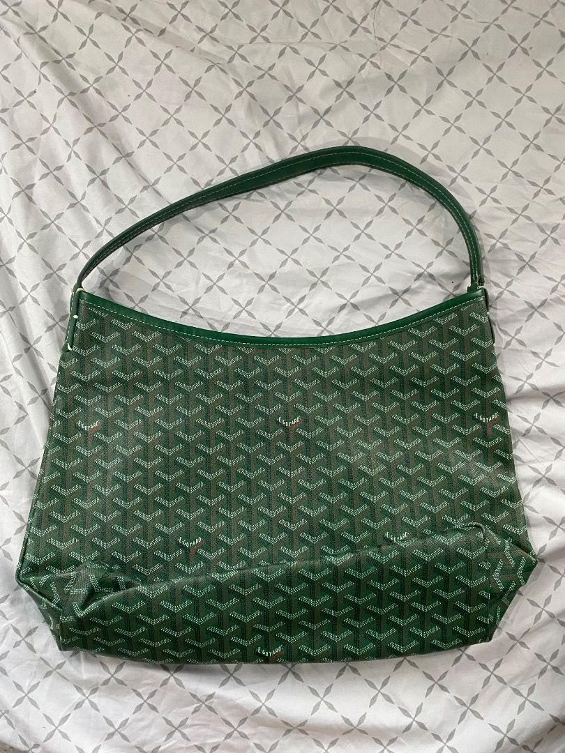 Goyard Boheme Hobo bag (Category: Luxury Bags & Wallets) located in Quezon City. Submitted by jmgordona (Listing ID 1414150679, Image 1). Description: Goyard Boheme Hobo bag in green Goyardine canvas with palladium hardware. It features a green leather shoulder strap and trim. The top zipper opens to a natural canvas interior Rarely used Its handle needs stitching on the side Loc: KATIPUNAN QUEZON CITY.