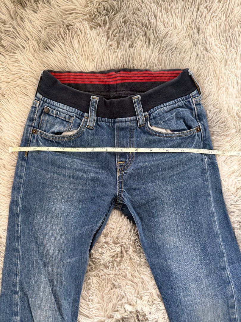 H&M Denim Boys Jeans (Category: Babies & Kids Fashion) located in Muntinlupa City. Submitted by caistuff (Listing ID 1414128188, Image 3). Description: - Brand: H&M - Slim fit pull-on jeans for boys - Features: - Dark blue elastic waistband with red - Two front pockets Measurements: - L: 28 in - W: 13 in.