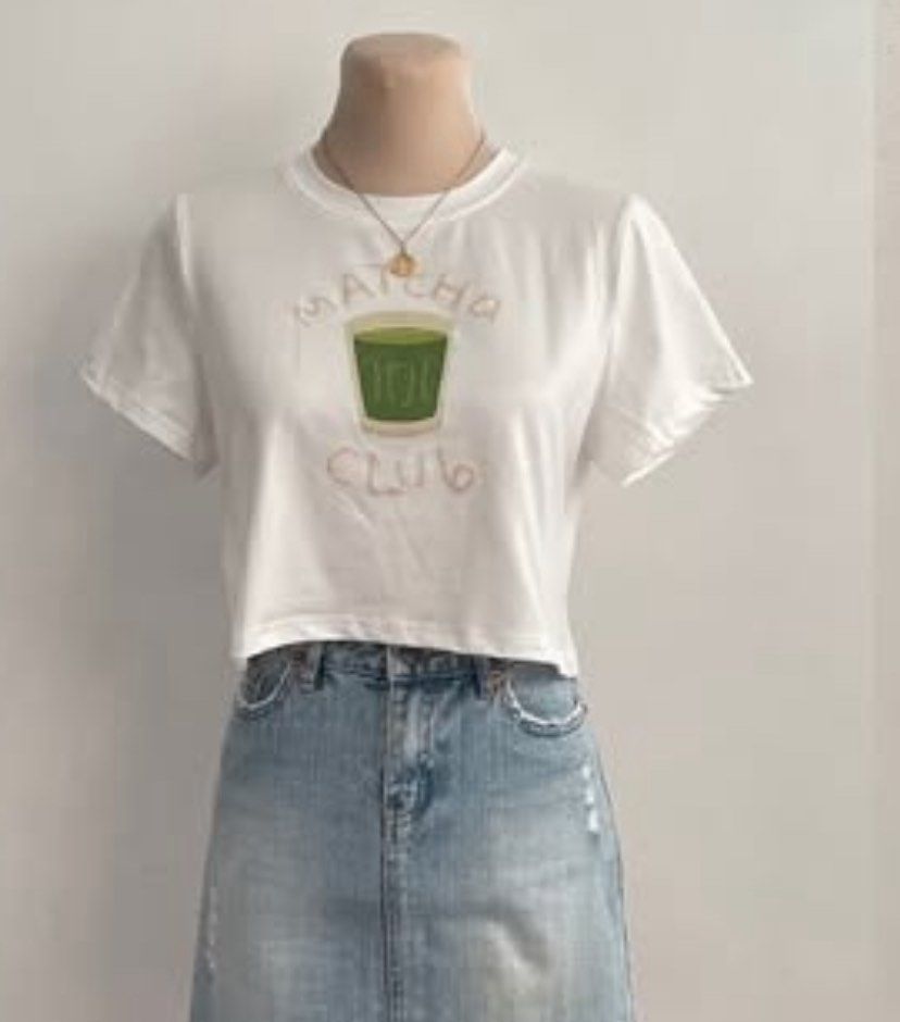 matcha white cropped t shirt (Category: Shirts) located in Manila. Submitted by grt.choice (Listing ID 1414195252, Image 2). Description: please manage your expectations slightly negotiable no rush shipping, pls! size: small to medium used twice bought from a thrift shop on IG rfs: decluttering mop: gcash, bdo, maya, gotyme mod: j&t, sdd.