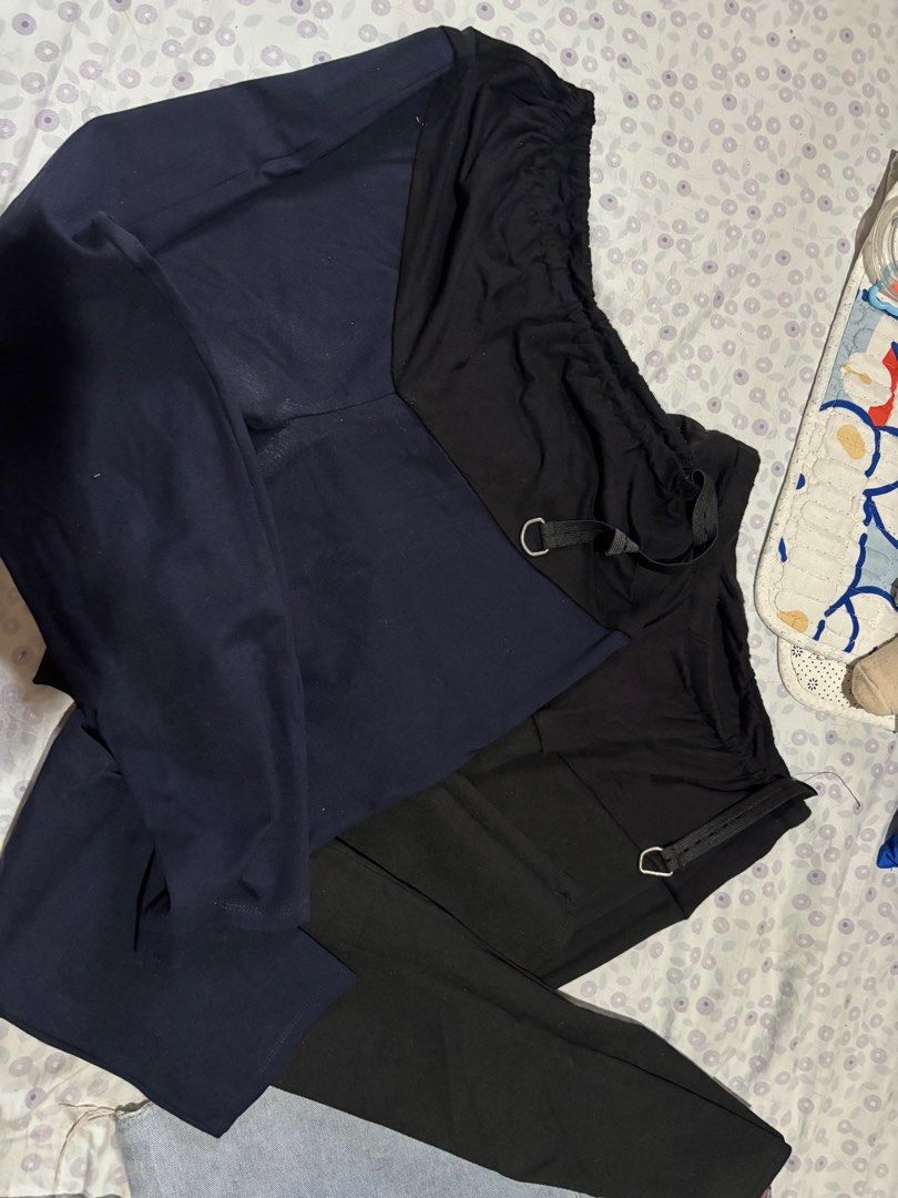Mother 2 Be Maternity Shorts and Pants (Category: Maternity wear) located in San Juan City. Submitted by _anojeiram (Listing ID 1414119045, Image 3). Description: - Maternity Shorts: Light blue denim, adjustable elastic waistband, gray fabric panel. (no brand) - Maternity Pants: Black and navy blue, size XL, Mother 2 Be tag, with pockets. - Both items are pre-loved so manage your expectations. Guaranteed in good condition, just need to wash for h