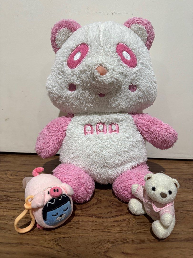 Pink Plushie Bundle (Category: Plushies & Soft Toys) located in Santa Rosa. Submitted by yagamibunny (Listing ID 1414235929, Image 1). Description: FOR TAKE ALL 🎀 -Pink AAA Panda -Pink pig charm -Pink/White Teddy (pwede lagyan ballchain) LOC: Sta. Rosa, Laguna.
