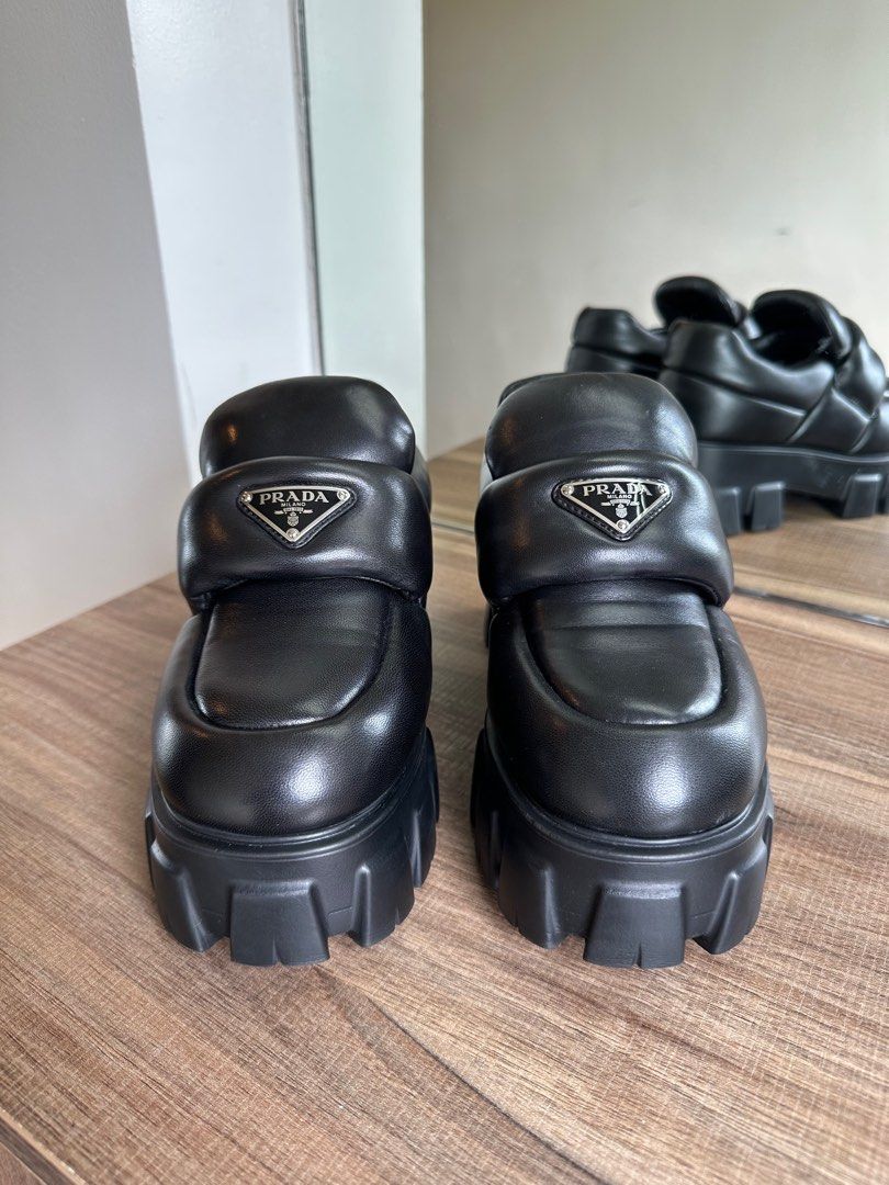 Prada Monolith Loafers Black (Category: Loafers) located in Quezon City. Submitted by alysstrade (Listing ID 1414104273, Image 1). Description: Inclusion: Prada dust-bag Flaw: sticker marking inside. .