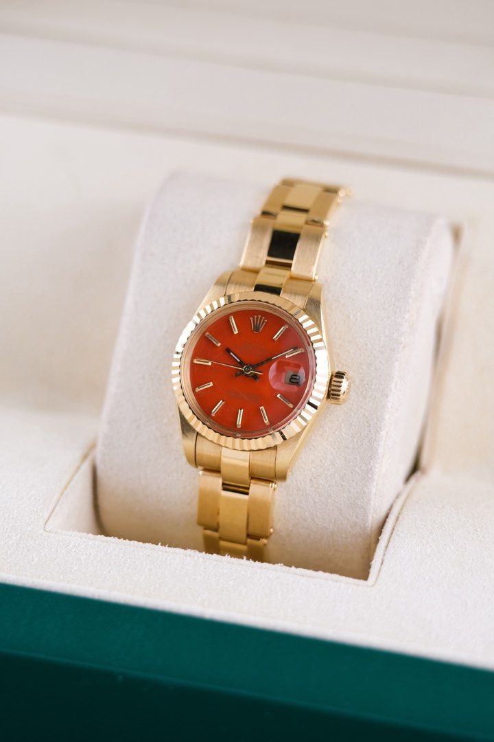 Rolex Lady-Datejust "Stella Dial" (Category: Luxury Watches) located in Quezon City. Submitted by awristotell (Listing ID 1414172111, Image 1). Description: “New WRISTwatch to TELL” Rolex Lady-Datejust “Stella Dial” Extremely Rare “Orange Stella Dial” *Collector’s Piece* Mint Condition Price: 888,000 PHP Ref: 6917 Year: 1978 Movement: Automatic Crystal: Sapphire Case: 26mm Material: 18k Yellow Gold Lug width: 13mm Bracelet: Very Rare 18k Yellow G