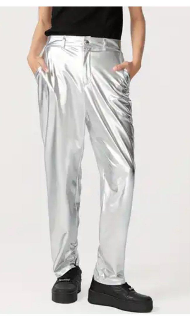 Shein unisex garterized metallic silver pants (Category: Other Bottoms) located in Cavite. Submitted by bambimay30 (Listing ID 1414081878, Image 2). Description: Oxl on tag.