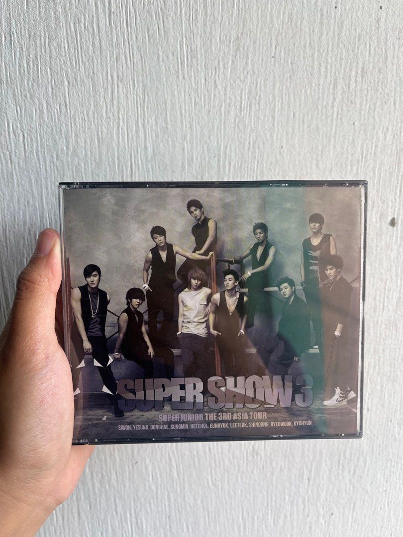 Super Junior Super Show 3 Asia Tour CD (Category: CDs & DVDs) located in Bulacan. Submitted by 8bit_books.records (Listing ID 1414179968, Image 1). Description: - Super Junior Super Show 3 Asia Tour CD - Features group members on the front and back of the case - Includes the CD itself - Comes with a photo booklet.