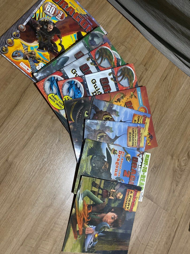 TAKE ALL 9 How to train your dragon books (Category: Children's Books) located in Manila. Submitted by ariaaaaaa07 (Listing ID 1414197807, Image 1). Description: Take all Books original! One book includes interactive map and small figurines Some books also contain stickers and a map.
