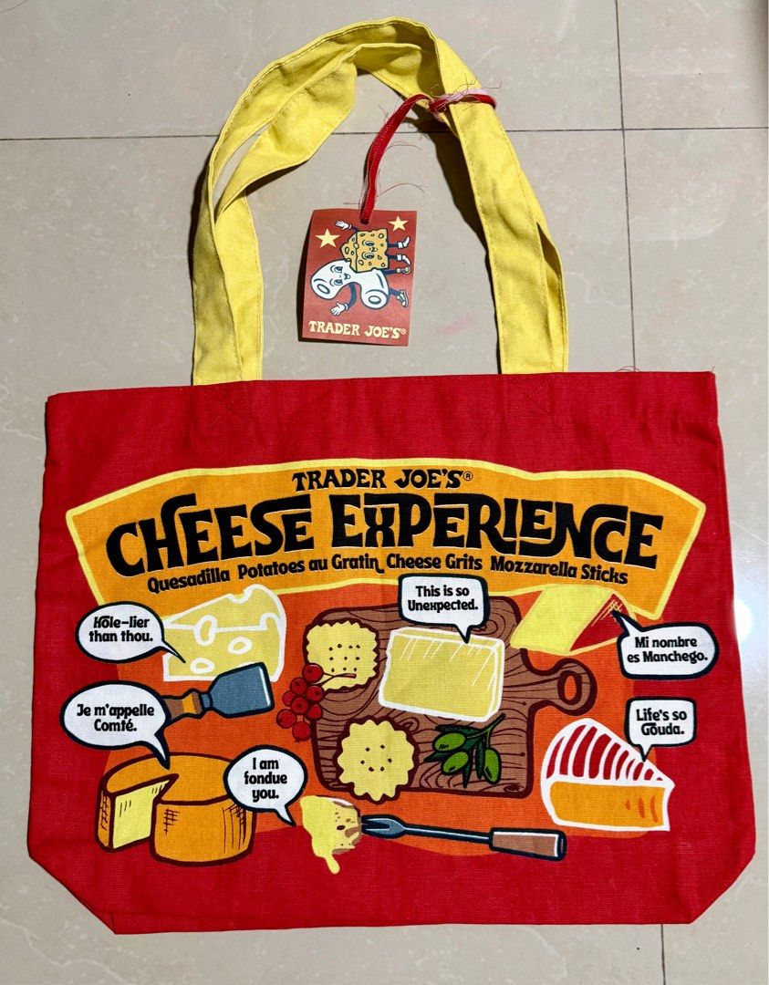 Trader Joe's Cheese Adventures Tote Bag (Category: Tote Bags) located in Manila. Submitted by kingofthegil (Listing ID 1414219643, Image 2). Description: Trader’s Joe Tote Bags from the US. Measurement 14”x 20”.