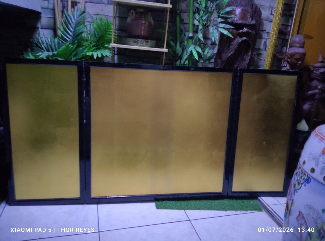 Vintage Japanese Folding Screen (Byōbu) (Category: Wall Decor) located in Valenzuela. Submitted by mighthor0526 (Listing ID 1414107396, Image 3). Description: With solid wood frames Measurements on photos provided Please manage your expectations, this is a vintage preloved item from Japan With signs of usage, but no issue For Lalamove delivery only Payment thru Gcash or Abono by Lalamove rider Delivery fee is shouldered by the buyer Pm me if inte