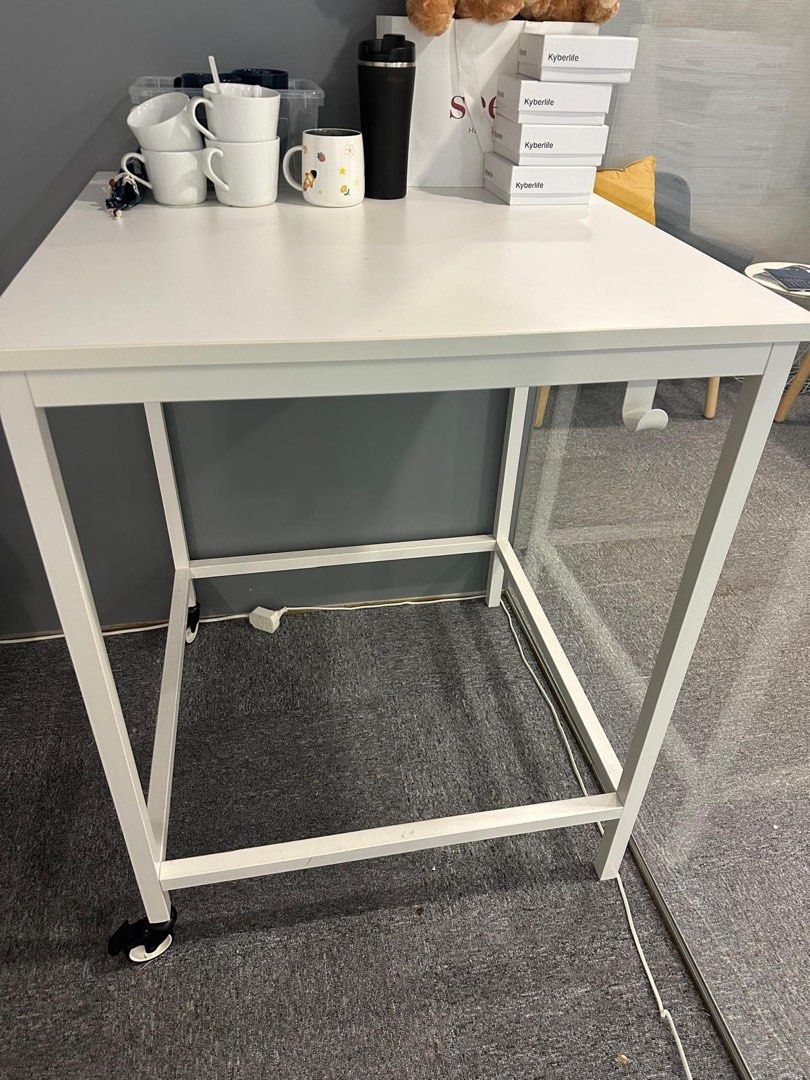 White IKEA Table with Wheels, Furniture & Home Living, Furniture, Tables &  Sets on Carousell