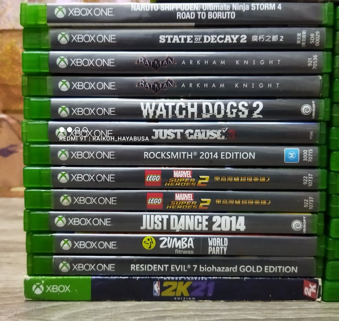 Xbox One/Series X/6/ (Category: Xbox) located in Dasmarinas. Submitted by nixx_hayabusa (Listing ID 1414239175, Image 2). Description: Xbox One, Xbox Series X and Xbox 360 Games For Sale UPDT(01/05/26) Xbox One & Xbox Series X Game Titles: Resident Evil 7 Biohazard GOLD EDITION 800 (SOLD) Naruto Shippuden: Ultimate Ninja Storm 4 "Road To Boruto" 600 (SOLD) Watchdogs 2 500 Just Cause 3 500 Rocksmith 2014 1,000 Just Dance 2014 500 (SOLD) Zumba Fitn