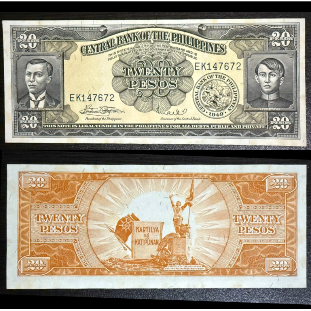 20 peso English Series UNC Marcos Philippine BONIFACIO Old Money ...