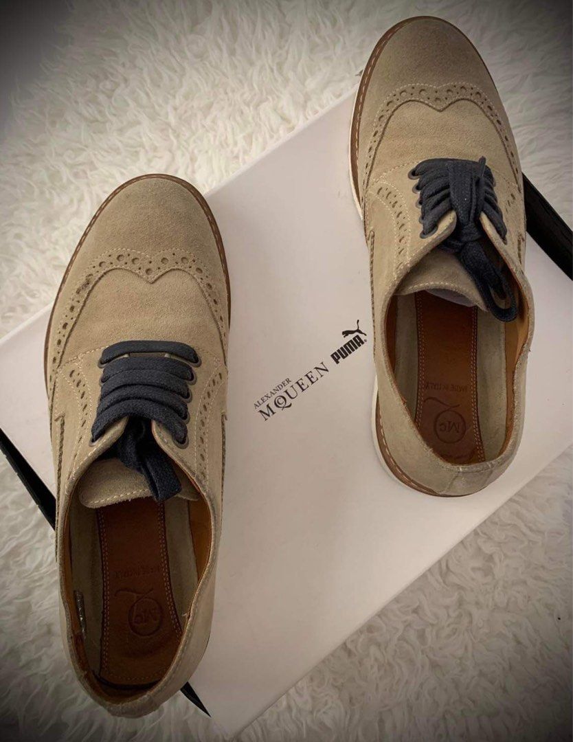 Alexander McQueen x Puma Leather Shoes (Category: Sneakers) located in General Trias. Submitted by lexluxebizz (Listing ID 1414269977, Image 2). Description: ALEXANDER MqQUEEN x PUMA Brogue Suede Leather Shoes (Purchased in Dubai) 100% Authentic 100% Suede Leather PRE-OWNED Condition: Pre-Owned Condition; minimal discoloration on leather uppers, but remains in good condition Material: Leather Upper / Leather Interior / Rubber Sole Size: Fits size