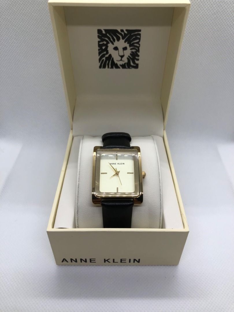 Anne Klein Gold Rectangular Watch (ARRIVING ON OR BEFORE JANUARY 21 FROM US) (Category: Women's Watches) located in Taguig. Submitted by nday26 (Listing ID 1414376606, Image 1). Description: - Anne Klein watch - Gold rectangular case - Cream-colored dial - Gold-tone hands and markers - Black leather strap - Comes with original box - Authentic Anne Klein Location: Shore 3 Tower 2, Pasay City.