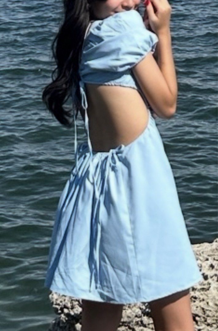 Blue Puff Sleeve Mini Dress (Category: Dresses) located in Quezon City. Submitted by jackiedc (Listing ID 1414325511, Image 2). Description: backless.