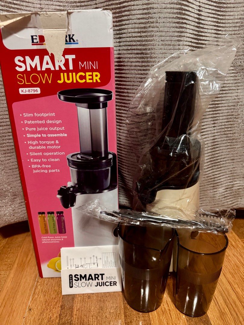 EDARK Smart Mini Slow Juicer KJ-8796 (Category: Juicers, Blenders & Grinders) located in Tayug. Submitted by pearly2124 (Listing ID 1414346837, Image 1). Description: - Orig price: 3,999.00 - 3,000.00 including SF - Slim, space-saving design - Patented for pure juice extraction - Easy to assemble and clean - High-torque, durable, and silent motor - BPA-free juicing parts - Includes two cups and cleaning tool.