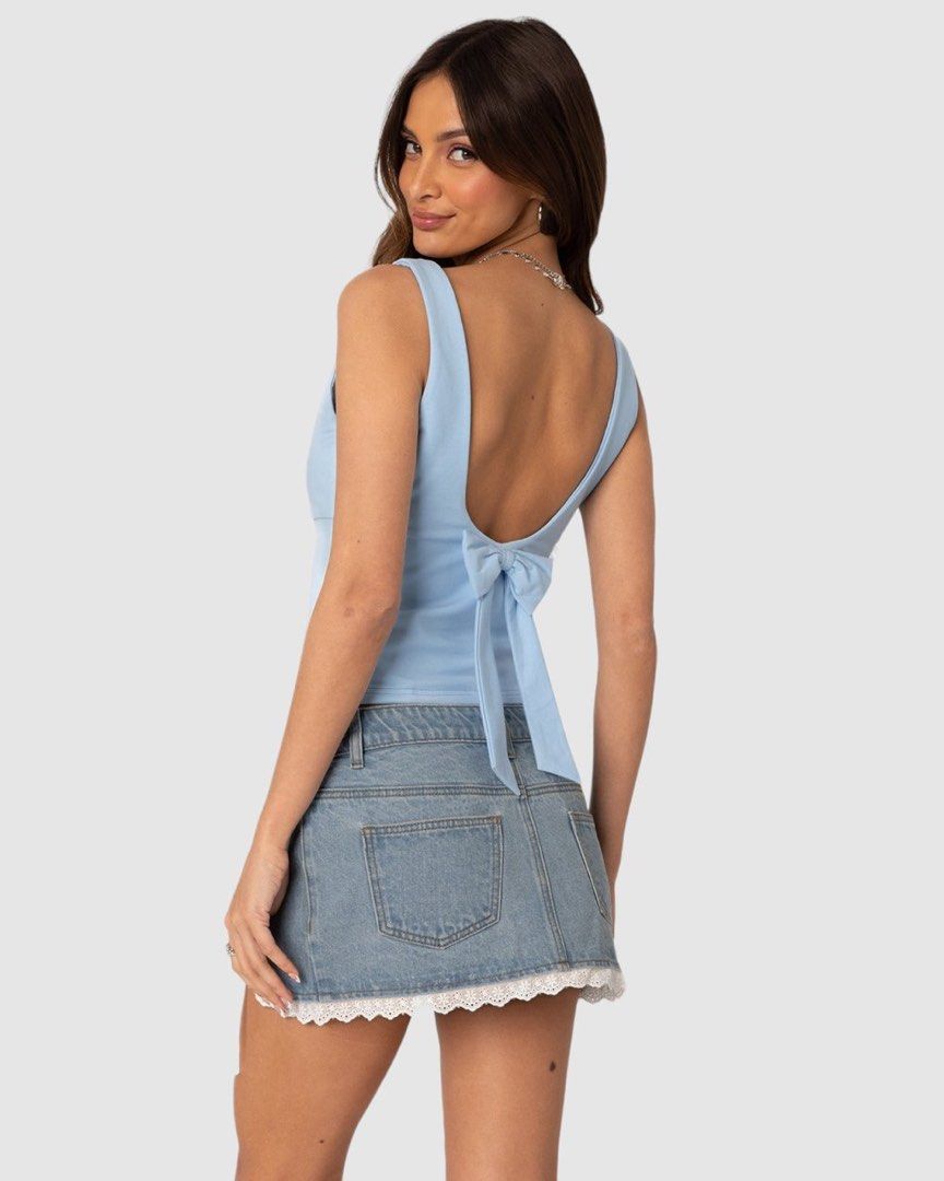 Edikted Ronda Bow Back Tank Top - Light Blue (Category: Others Tops) located in Rizal. Submitted by thriiftyy (Listing ID 1414432748, Image 2). Description: used once but doesnt really fit well.