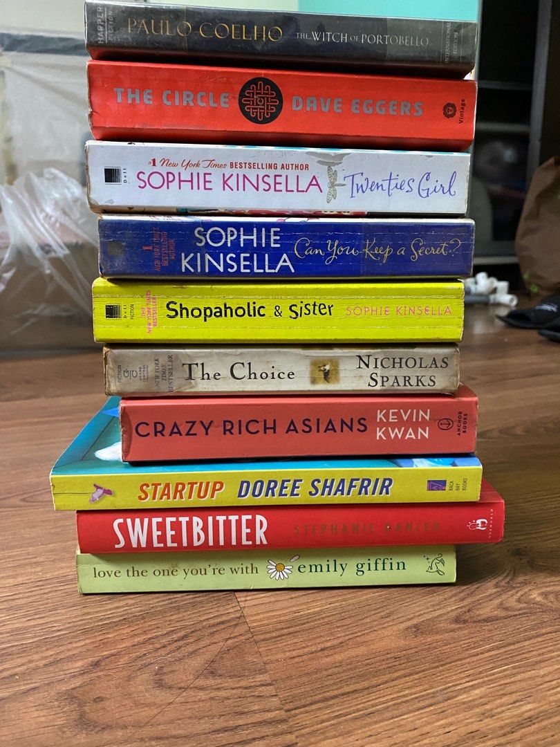 Fiction / Romance Preloved Books (Category: Storybooks) located in Quezon City. Submitted by onlinegaragesale1 (Listing ID 1412015860, Image 2). Description: 200 each book - Shopaholic & Sister Sophie Kinsella - Can You Keep a Secret Sophi Kinsella - Twenties Girl Sophie Kinsella - Love the One You’re With Emily Giffin - The Choice Nicholas Sparks - Crazy Rich Asians Kevin Kwan - The Witch of Portobello Paulo Coelho - Sweetbitter by Stephanie Dan