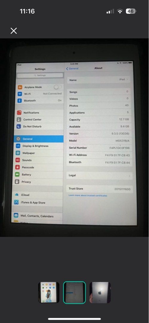 Ipad mini 1 16gb (Category: iPad) located in Quezon City. Submitted by lalainee9 (Listing ID 1414395503, Image 2). Description: Selling my ipad mini 1 Super kunat ng battery. Some apps may not working kasi outdated na ito. pero goods padin gamitin pm me. No inclusion unit only.