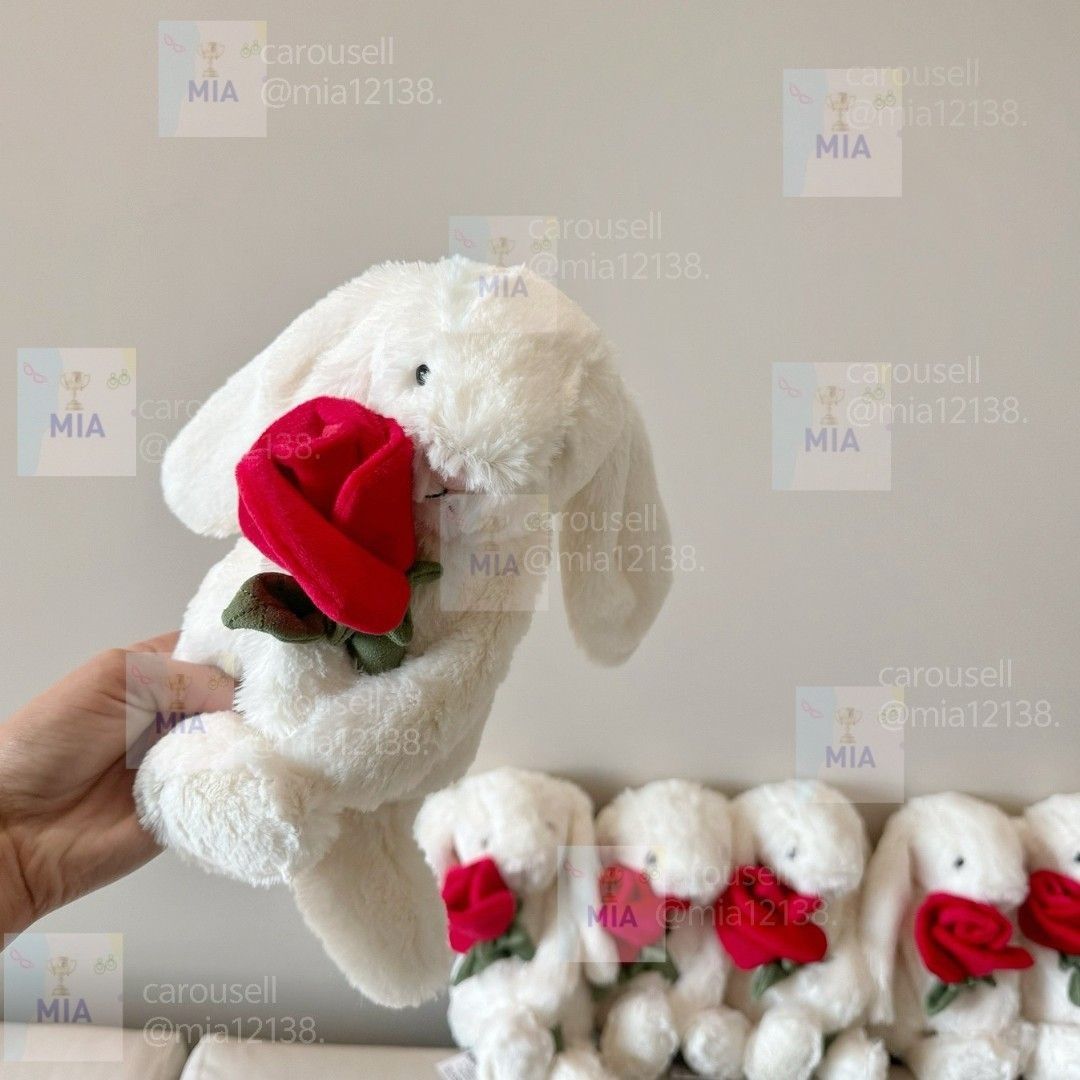 🥇Jellycat White Bunny with Rose Embrace - Valentine's Day Fun Plush Toy ...