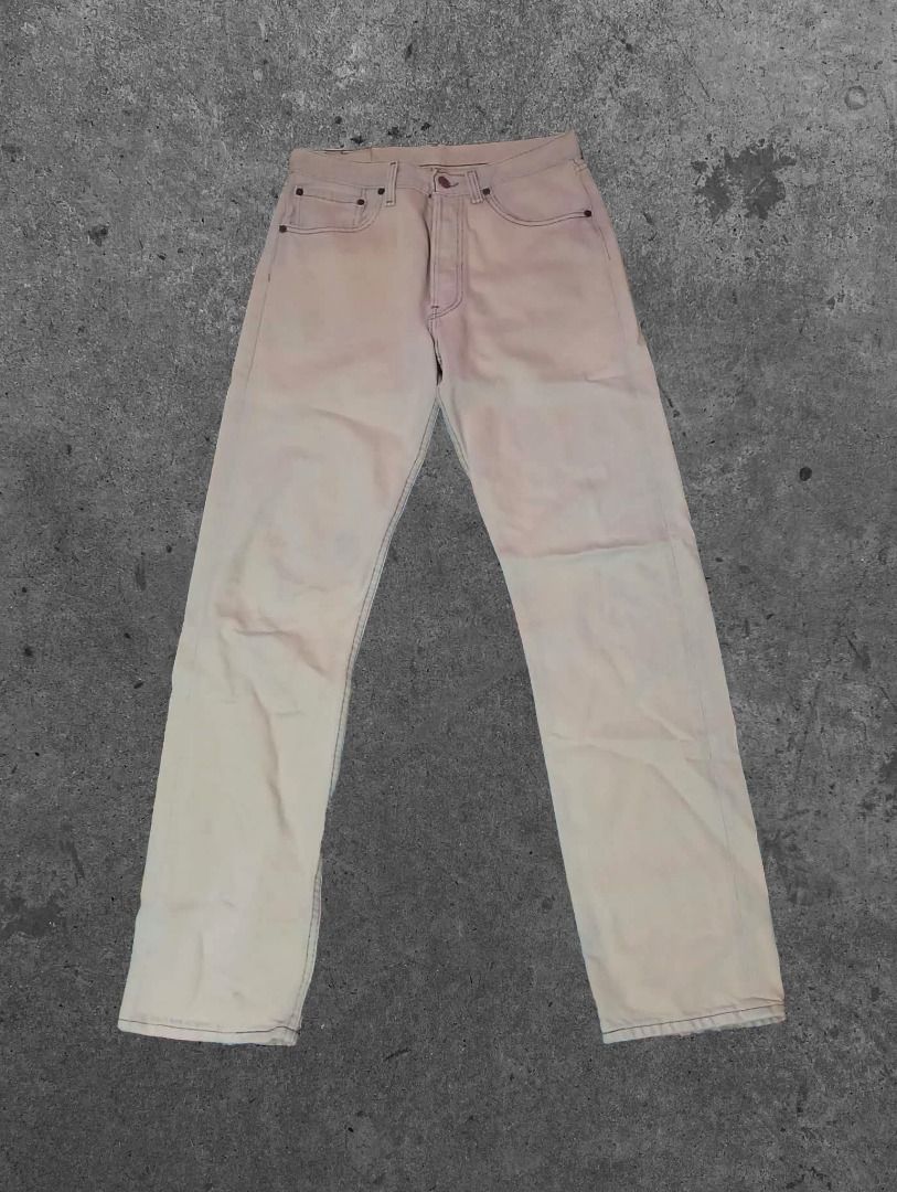 LEVIS 501 OFF WHITE/CREAM (Category: Jeans) located in Quezon. Submitted by joooles (Listing ID 1414353368, Image 1). Description: - Cream-colored jeans - Straight leg cut - Button and zipper closure - Darker stitching detail - Light overall color -32x42.