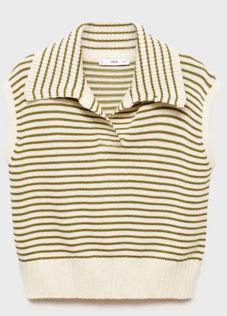 Mango striped vest top (Category: Blouses) located in Quezon City. Submitted by monmonmon13 (Listing ID 1414389013, Image 3). Description: Mango striped cotton top in size SMALL 🍈 - authentic - used once - no issues or damages, good as new - RFS: not my style - slightly negotiable With a smart, stripe pattern, this sleeveless jumper comes with a chic polo neckline and is made from 100% cotton..