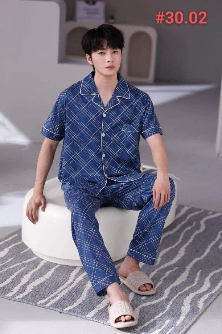 Men's Short Sleeve Pajama Set (Category: Undergarments & Loungewear) located in Manila. Submitted by raredeer-4deb4e (Listing ID 1414345428, Image 3). Description: - Men's pajama set - Short-sleeved top with chest pocket - Matching pants with relaxed fit - Available in stripes, plaid, and other patterns - Lightweight fabric, perfect for warm weather - Collared shirt with button-down closure.