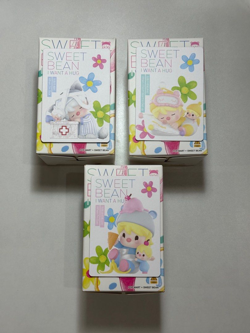 Sweet Bean I Want a Hug (Category: Designer & Blind Box Toys) located in Taguig. Submitted by declutterwithwella (Listing ID 1414404726, Image 1). Description: ₱400 each When I'm Sick When I Don't Want to Get up When I'm Sad with box, foil and card sealed foil, box was opened from the bottom Location: Taguig, Metro Manila MOP: GCash MOD: J&T, GGX, Same-day delivery or meetup around BGC.