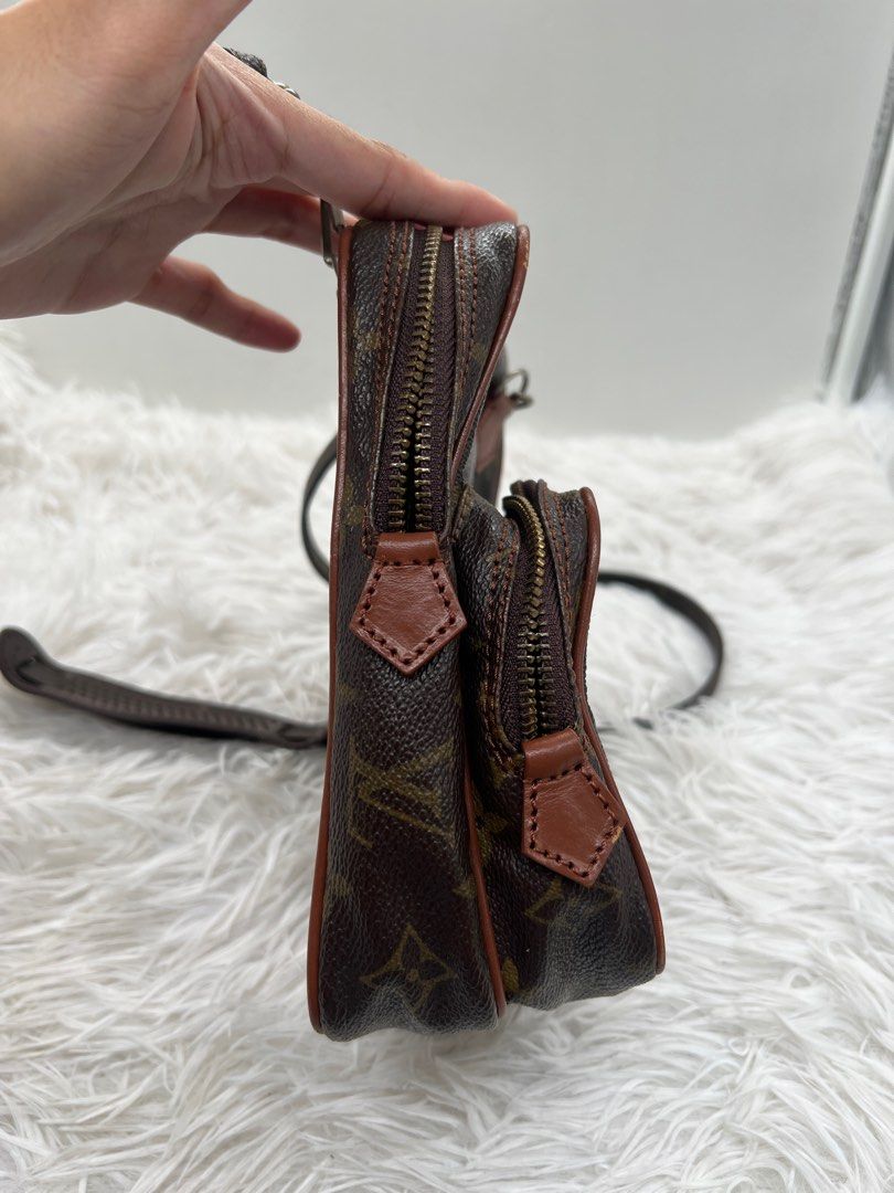 Vintage Louis Vuitton Monogram Mini Amazon shoulder bag sling (Category: Luxury Bags & Wallets) located in Cavite. Submitted by aellavier (Listing ID 1414433377, Image 3). Description: vintage orig. changed vanchetta and zipper. code is a bit hard to see but nasa gilid siya ng zipper. lining inside has signs of use but not peeling yet. manageable flaws.