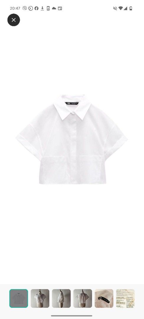 Zara White Cropped Shirt (Category: Shirts) located in Taguig. Submitted by deeclutter88 (Listing ID 1414368732, Image 1). Description: Zara white cropped shirt. Collared, short sleeves, two front pockets, and button-down closure. Great for casual or stylish outfits..