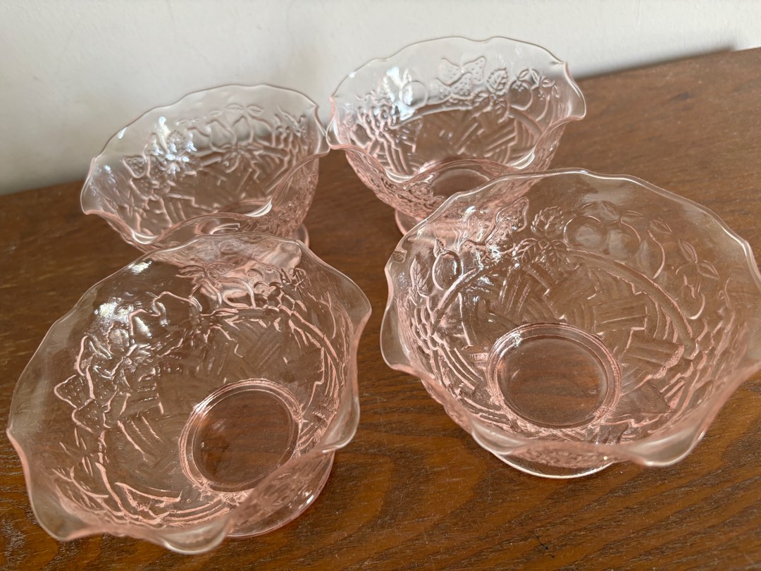 Pink Ruffle Rim $9 for three Vintage Studio Nova (Mikasa) Pink Glass Ruffle Rim Footed ...