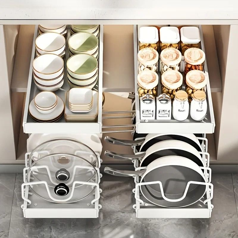 Adjustable Cookware Storage Rack, Kitchen Pull-out Shelf, Sliding ...