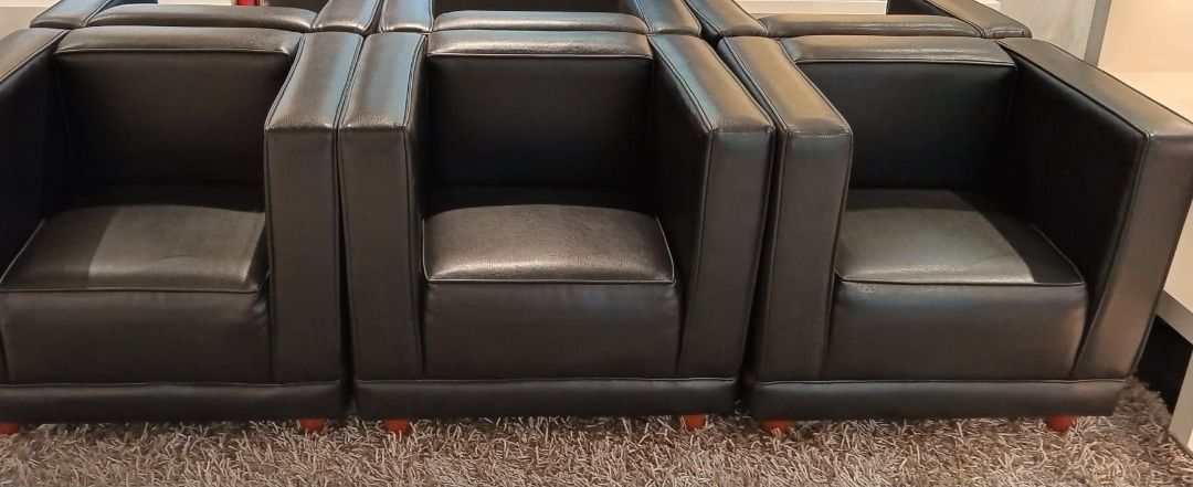 Black Leather Modular 1 Seater Sofa 11pcs available (Category: Sofas) located in Manila. Submitted by cchhhhhhhjkdjdjfk (Listing ID 1414526484, Image 2). Description: - Stylish black leather modular square sofa - Modern, boxy design - Individual seating units with armrests - Comfortable seat cushions - Wooden legs - Flexible configurations - Perfect for living rooms or lounges Dimensions: 23x30x27in 2pcs available (4/15/2026) can be picked up at 