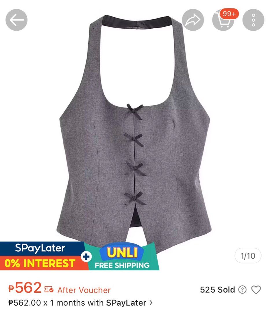 Bow Top (Category: Sleeveless) located in Manila. Submitted by chachips (Listing ID 1414526389, Image 1). Description: 🦩used only once 🌸bought for 500+ 🩰can fit xs-s .