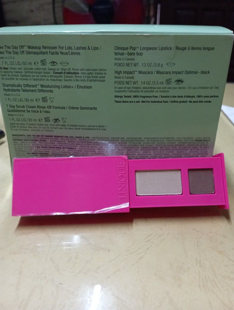 Clinique All About Shadow Duo - 01 Like Mink (Category: Makeup) located in Meycauayan. Submitted by issasvillaflores (Listing ID 1414512370, Image 1). Description: - Clinique All About Shadow Duo - Shade: 01 Like Mink - Includes two brown eyeshadow shades (light and dark) - New and unused - Comes in a pink compact case - Product information on the back of the box.