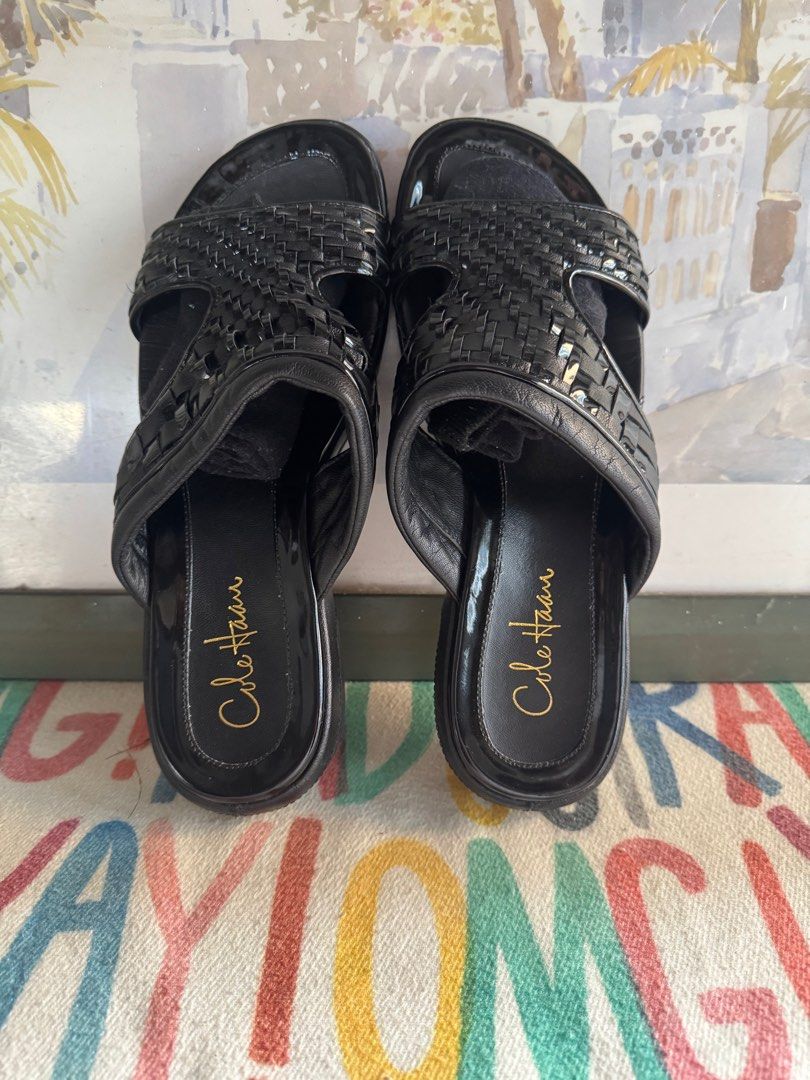 Cole Haan Air Slides (Category: Flats & Sandals) located in Paranaque City. Submitted by msjam63 (Listing ID 1414455365, Image 1). Description: - Cole Haan black leather sandals - Woven strap detail - Nike Air sole for comfort - Easy slip-on design - Black sole with Cole Haan and Nike Air logos - Size 9.5 US - Excellent condition and good as new - No flaws - Slightly negotiable.