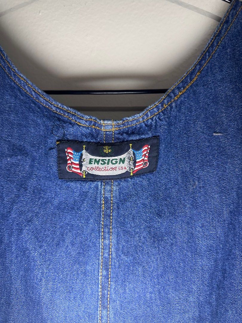 Ensign Collection USA Denim Overalls (Category: Jumpsuits) located in Calamba. Submitted by andi.love (Listing ID 1414596843, Image 2). Description: - Ensign Collection USA denim overalls - Classic overall design - Adjustable straps - Side button closures - Front pockets - Medium wash denim - Visible tag - Perfect for a casual, vintage style.