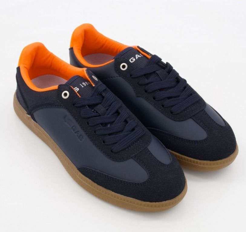 GAS Navy Blue Sneakers (Category: Sneakers) located in Mandaluyong City. Submitted by msdeclutterfinds (Listing ID 1414557020, Image 1). Description: - GAS navy blue sneakers - Combination of suede and synthetic leather - Stylish navy blue color - Features an orange inner lining - Durable gum sole - GAS logo detail - Size indicated on tag.