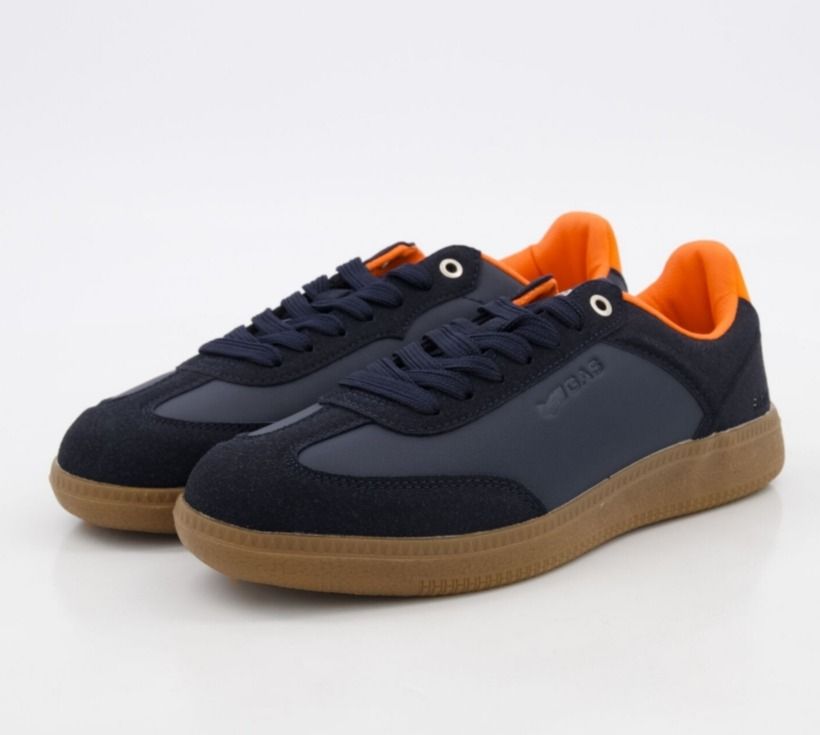 GAS Navy Blue Sneakers (Category: Sneakers) located in Mandaluyong City. Submitted by msdeclutterfinds (Listing ID 1414557020, Image 3). Description: - GAS navy blue sneakers - Combination of suede and synthetic leather - Stylish navy blue color - Features an orange inner lining - Durable gum sole - GAS logo detail - Size indicated on tag.