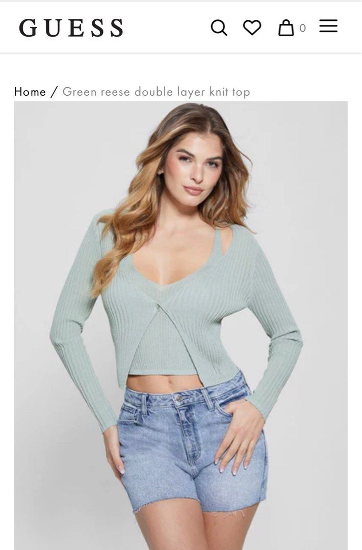 Guess Green Reese Double Layer Knit Top (Category: Shirts) located in Pasig City. Submitted by cindyyrella (Listing ID 1414456788, Image 2). Description: - Original price is almost 4k selling it for just 1k pesos - brand new - RFS: not my style - if it’s posted it is still available.